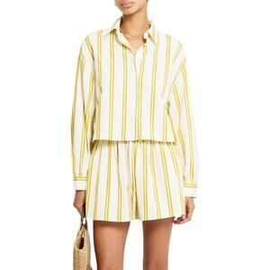 Few Moda Kourt NWT Striped Cotton Matching Shorts and Button Up Set Sz XS